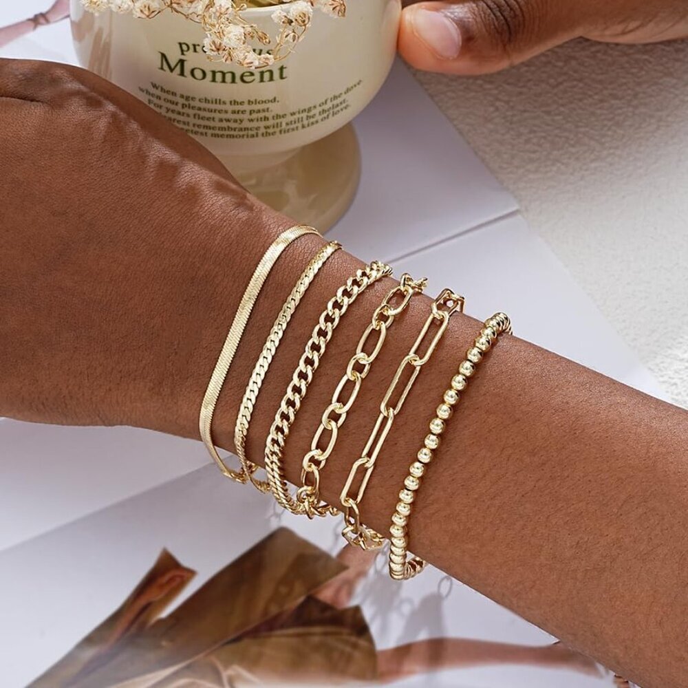 Gold Bracelets Set for Women Trendy, 14K Real Gold Plated Jewelry for Women Dain - Picture 5 of 9